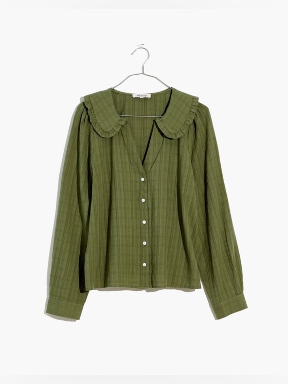 Madewell Ruffle-Collar Button-Up Shirt in Syril Plaid Size 0 6222